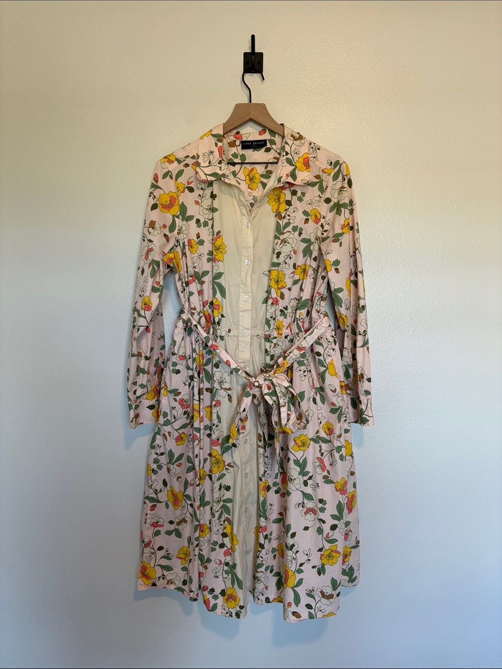 Lane Bryant Cottage Floral Belted Button-Up Shirt Dress Boho Pink 18 - Picture 2 of 8